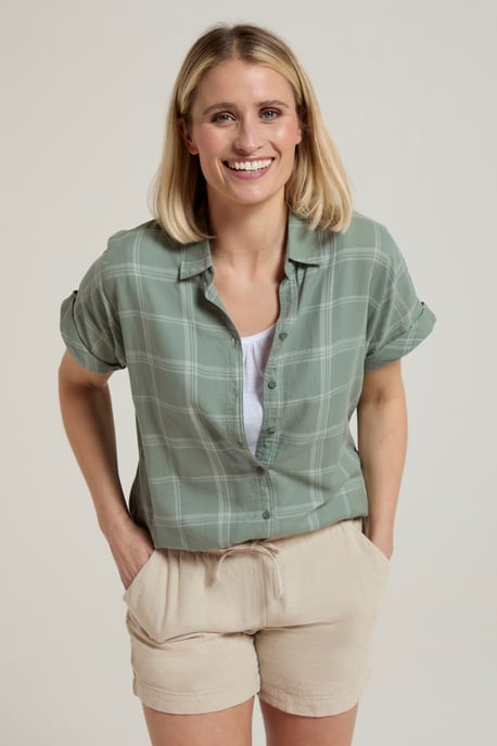'Palm' Women's Check Shirt Comfortable Summer Top Khaki - Image 4