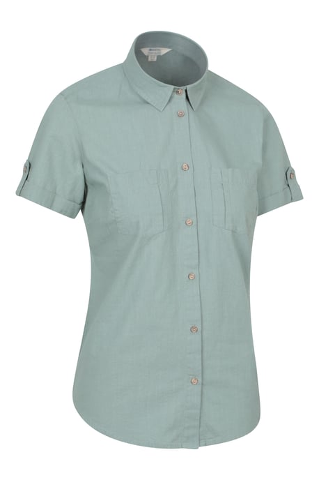 'Coconut' Women's Shirt Cotton Short Sleeve Breathable Everyday Top Olive - Image 3
