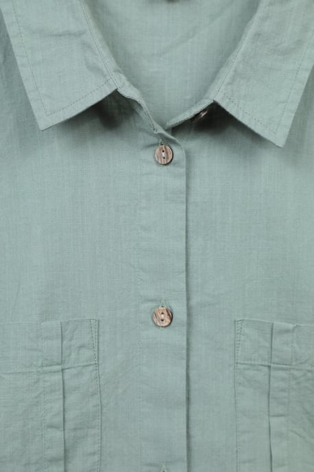 'Coconut' Women's Shirt Cotton Short Sleeve Breathable Everyday Top Olive - Image 6