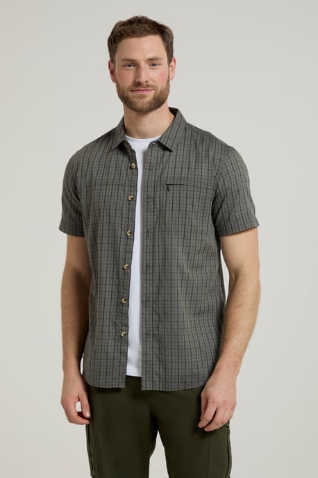 'Holiday' Men's Cotton Shirt Buttoned Breathable Summer Top Dark Green - Image 1