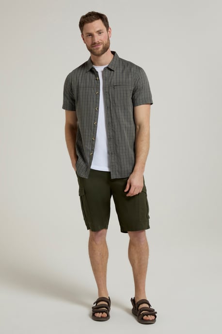 'Holiday' Men's Cotton Shirt Buttoned Breathable Summer Top Dark Green - Image 2