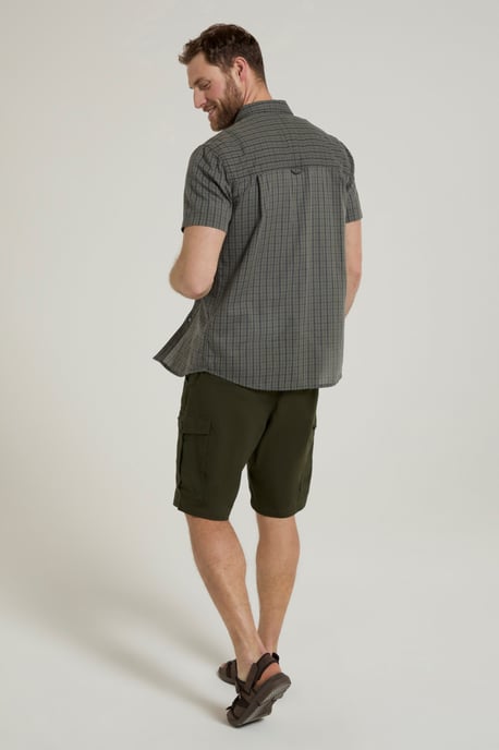 'Holiday' Men's Cotton Shirt Buttoned Breathable Summer Top Dark Green - Image 3