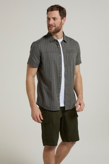 'Holiday' Men's Cotton Shirt Buttoned Breathable Summer Top Dark Green - Image 4