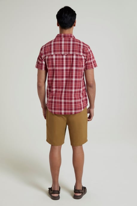 'Holiday' Men's Cotton Shirt Buttoned Breathable Summer Top Red - Image 3
