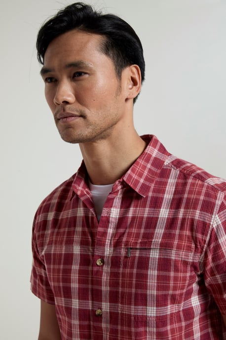 'Holiday' Men's Cotton Shirt Buttoned Breathable Summer Top Red - Image 4