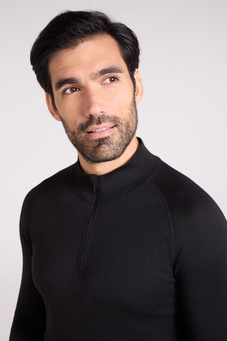 'Talus' Men's Base Layer Top Long Sleeve Zip Neck Comfy Thermal Sweater Black - Image 3