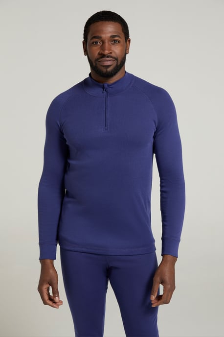 'Talus' Men's Base Layer Top Long Sleeve Zip Neck Comfy Thermal Sweater Dark Blue - Image 1