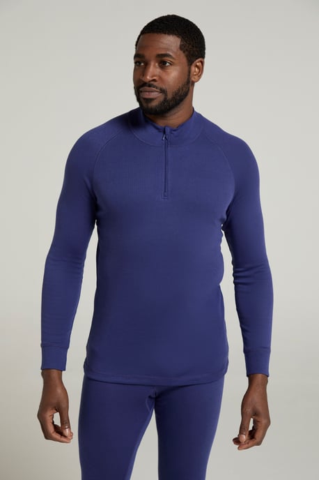 'Talus' Men's Base Layer Top Long Sleeve Zip Neck Comfy Thermal Sweater Dark Blue - Image 2