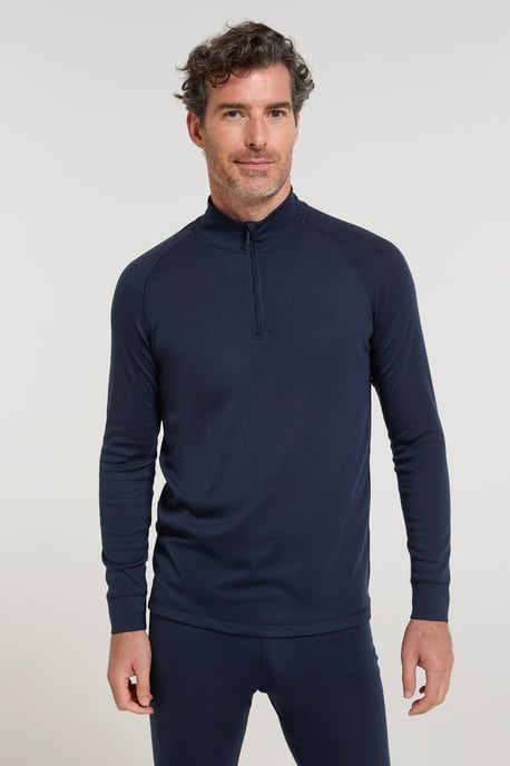 'Talus' Men's Base Layer Top Long Sleeve Zip Neck Comfy Thermal Sweater Navy - Image 1