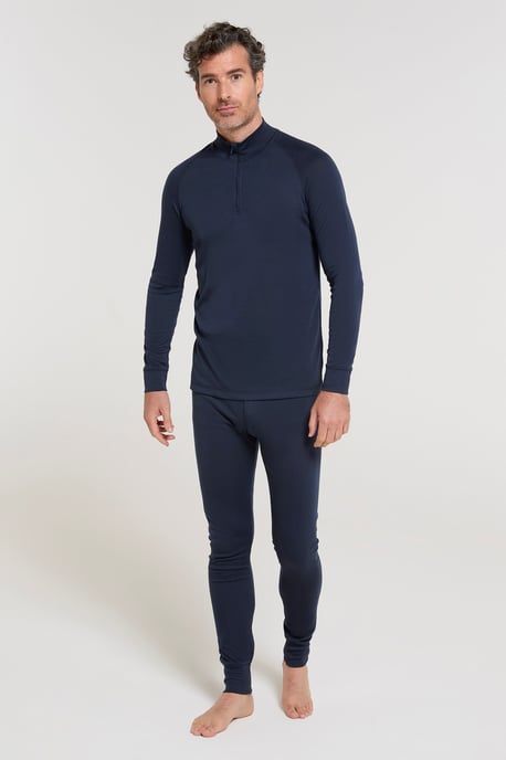 'Talus' Men's Base Layer Top Long Sleeve Zip Neck Comfy Thermal Sweater Navy - Image 2