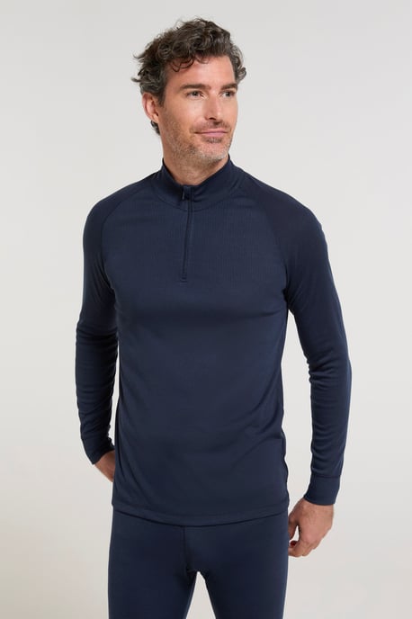 'Talus' Men's Base Layer Top Long Sleeve Zip Neck Comfy Thermal Sweater Navy - Image 4