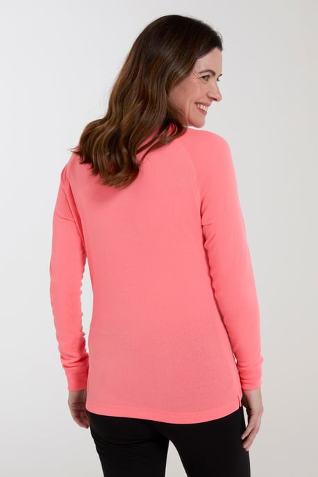 'Talus' Women's Long Sleeve Top Quick Dry Round Neck Thermal Base Layer Coral - Image 3