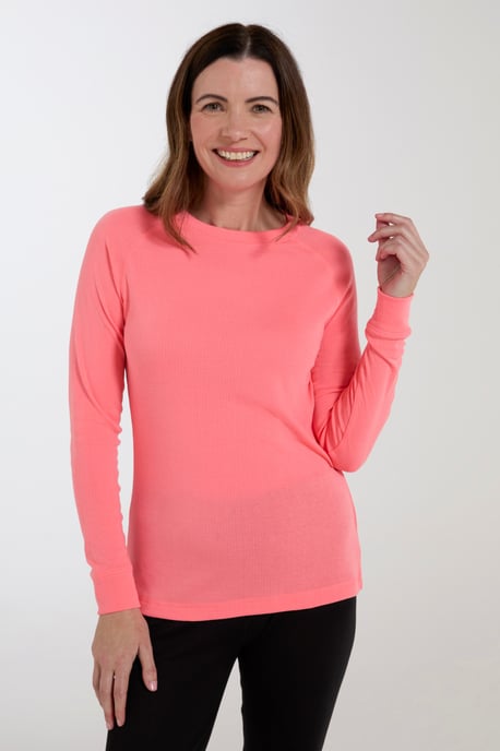 'Talus' Women's Long Sleeve Top Quick Dry Round Neck Thermal Base Layer Coral - Image 4
