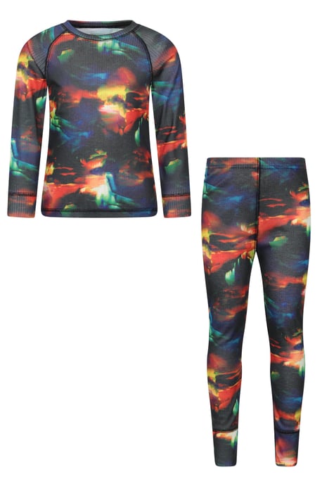 'Talus' Printed Kids Top & Pant Quick Wicking Warm Base Layer Set Blue - Image 1