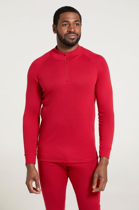 'Talus' Men's Base Layer Top Long Sleeve Zip Neck Comfy Thermal Sweater Red - Image 2