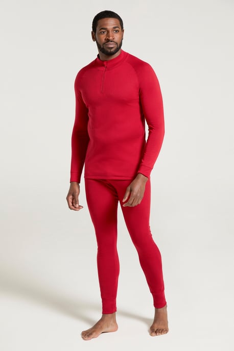'Talus' Men's Base Layer Top Long Sleeve Zip Neck Comfy Thermal Sweater Red - Image 4