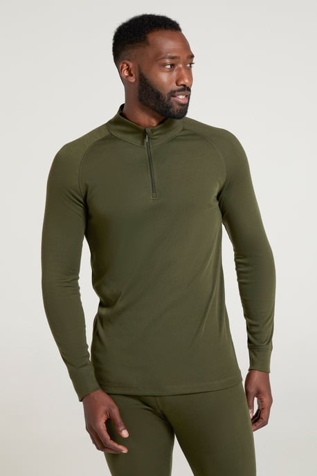 'Talus' Men's Base Layer Top Long Sleeve Zip Neck Comfy Thermal Sweater Khaki - Image 1