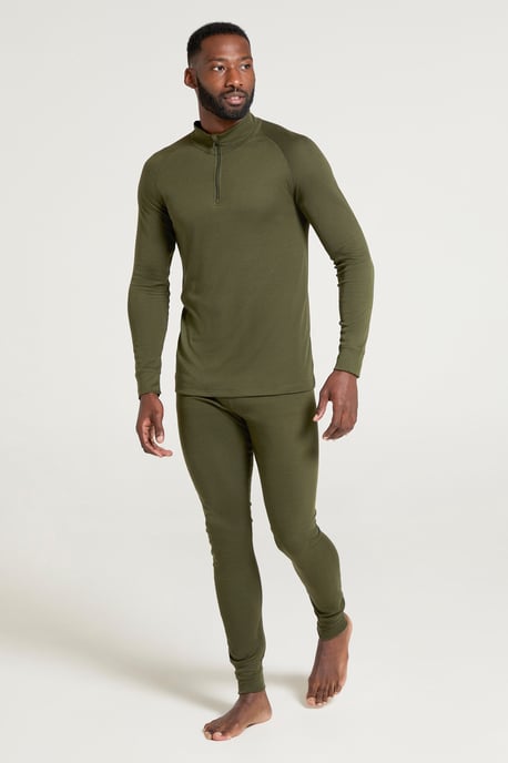 'Talus' Men's Base Layer Top Long Sleeve Zip Neck Comfy Thermal Sweater Khaki - Image 2