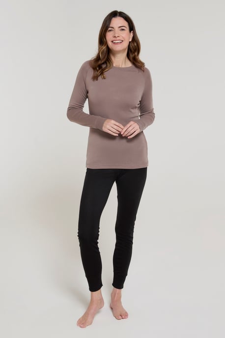 'Talus' Women's Long Sleeve Top Quick Dry Round Neck Thermal Base Layer Beige - Image 2