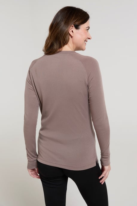 'Talus' Women's Long Sleeve Top Quick Dry Round Neck Thermal Base Layer Beige - Image 3