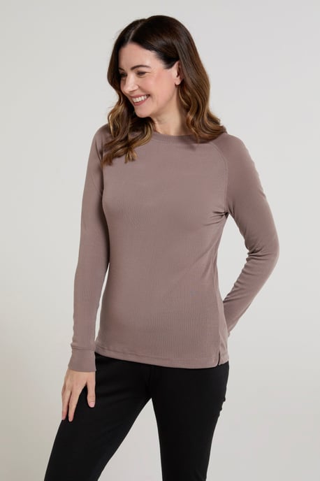 'Talus' Women's Long Sleeve Top Quick Dry Round Neck Thermal Base Layer Beige - Image 4