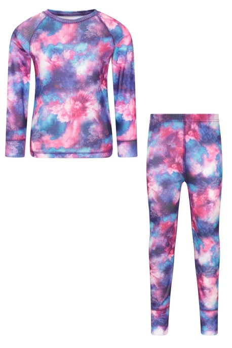 'Talus' Printed Kids Top & Pant Quick Wicking Warm Base Layer Set Purple - Image 1