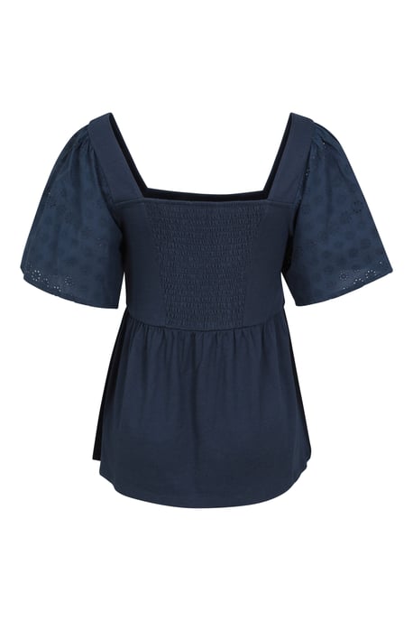 'Verona' Women's Broderie Sleeve Top with Ruched Back Summer Casual Blouse Navy - Image 3
