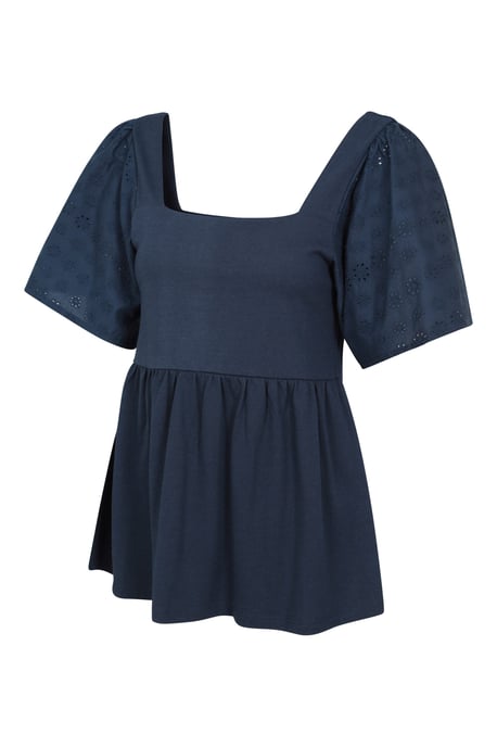 'Verona' Women's Broderie Sleeve Top with Ruched Back Summer Casual Blouse Navy - Image 4