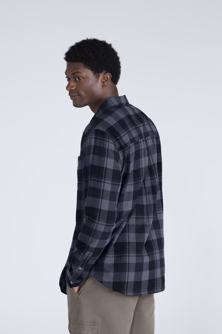 'Cove' Men's Check Flannel Shirt Cotton Buttoned Breathable Top Dark Grey - Image 4