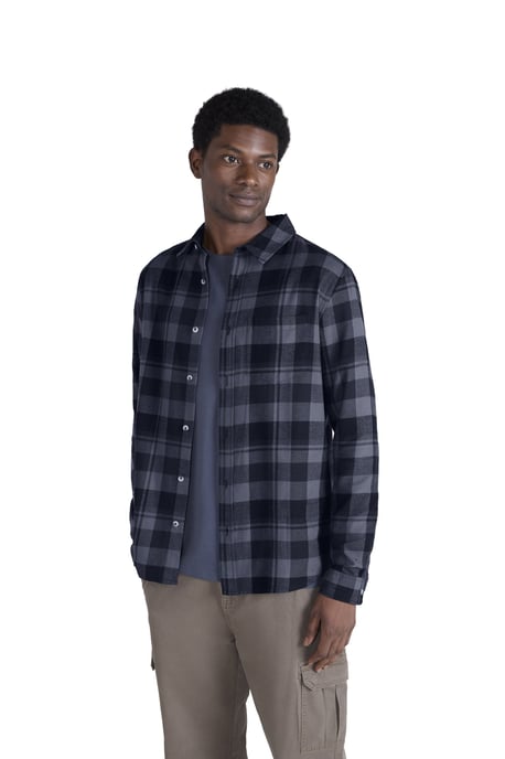 'Cove' Men's Check Flannel Shirt Cotton Buttoned Breathable Top Dark Grey - Image 6