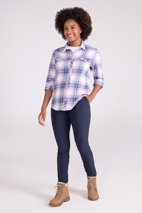 Women's Willow Brushed Flannel Shirt Long Sleeve Breathable Casual Top Off-White - Image 2