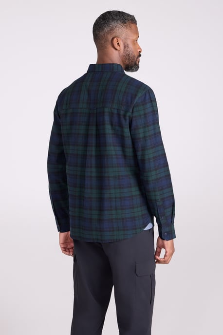 'Driftwood' Check Print Men's Shirt Cotton Long Sleeved Everyday Top Medium Blue - Image 3