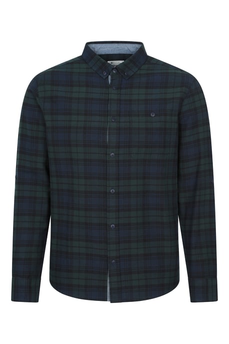 'Driftwood' Check Print Men's Shirt Cotton Long Sleeved Everyday Top Medium Blue - Image 5