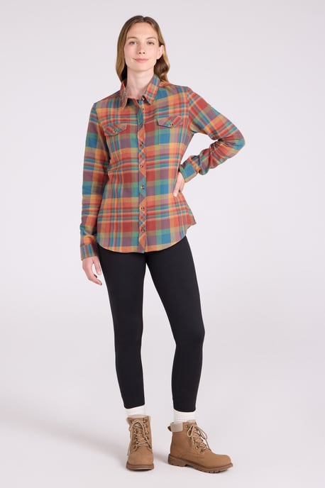Women's Willow Brushed Flannel Shirt Long Sleeve Breathable Casual Top Orange - Image 2