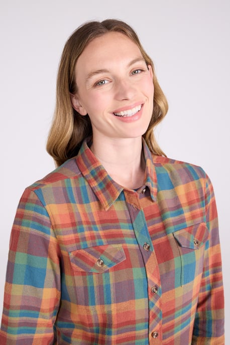 Women's Willow Brushed Flannel Shirt Long Sleeve Breathable Casual Top Orange - Image 3