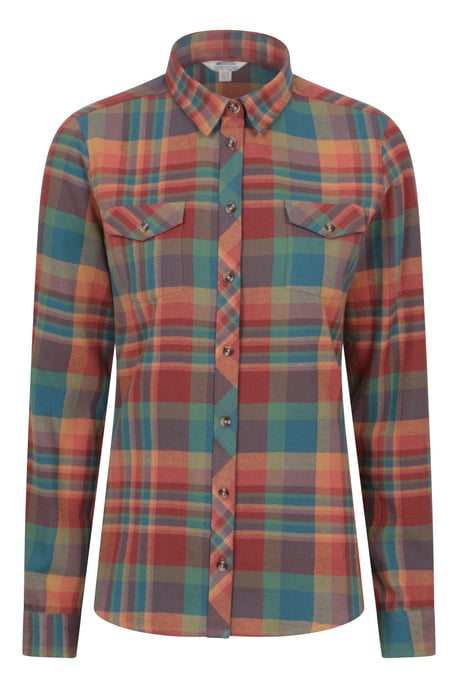Women's Willow Brushed Flannel Shirt Long Sleeve Breathable Casual Top Orange - Image 5