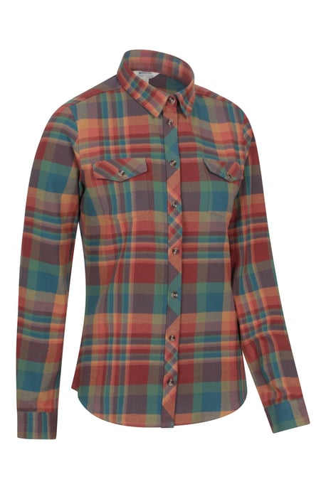 Women's Willow Brushed Flannel Shirt Long Sleeve Breathable Casual Top Orange - Image 6
