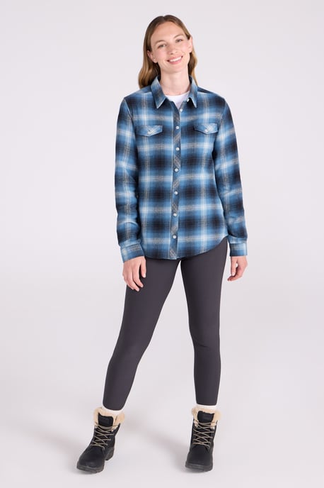 Women's Willow Brushed Flannel Shirt Long Sleeve Breathable Casual Top Dark Blue - Image 2