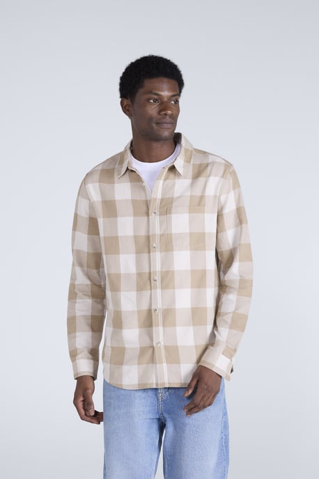 'Cove' Men's Check Flannel Shirt Cotton Buttoned Breathable Top Cream - Image 1