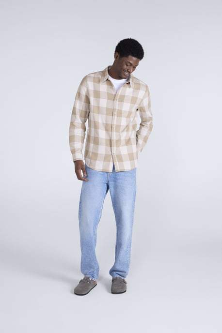 'Cove' Men's Check Flannel Shirt Cotton Buttoned Breathable Top Cream - Image 2