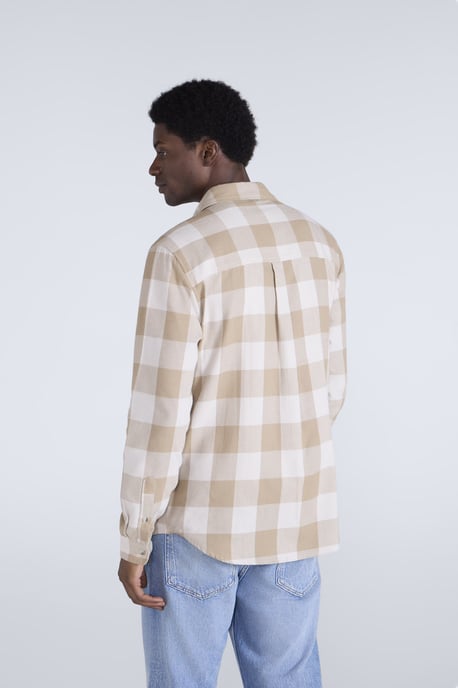 'Cove' Men's Check Flannel Shirt Cotton Buttoned Breathable Top Cream - Image 4