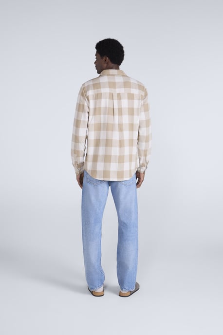 'Cove' Men's Check Flannel Shirt Cotton Buttoned Breathable Top Cream - Image 5