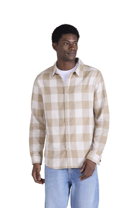 'Cove' Men's Check Flannel Shirt Cotton Buttoned Breathable Top Cream - Image 6