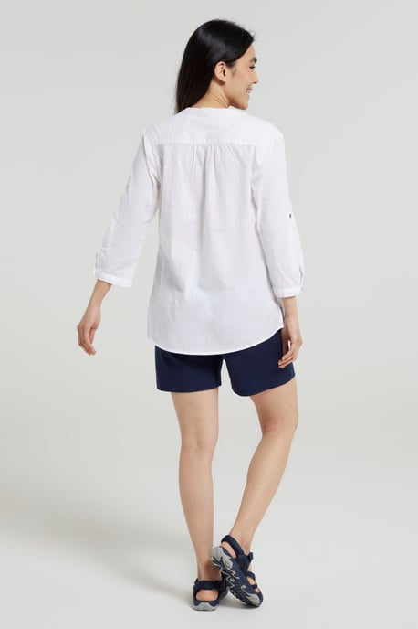 'Petra' Women's 3/4 Sleeve Shirt Button Neck Breathable Everyday Top White - Image 3