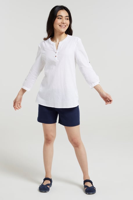 'Petra' Women's 3/4 Sleeve Shirt Button Neck Breathable Everyday Top White - Image 5