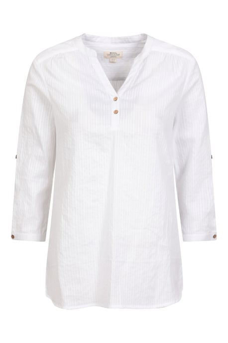 'Petra' Women's 3/4 Sleeve Shirt Button Neck Breathable Everyday Top White - Image 6