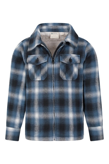 'Stream' Kids Zip Shacket Borg Lined Cosy Warm Everyday Jacket Blue - Image 5