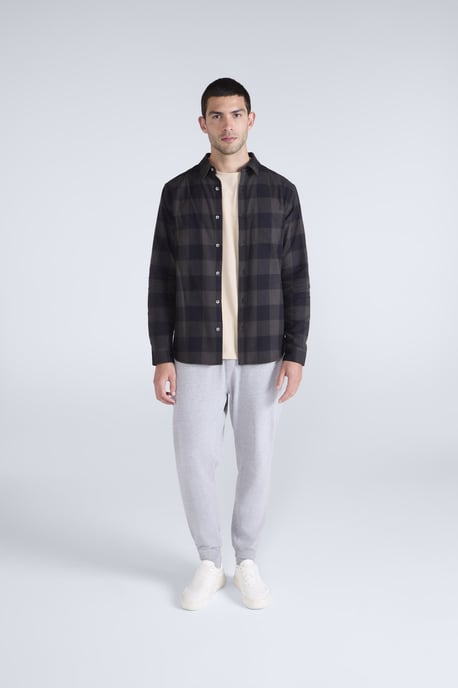 'Cove' Men's Check Flannel Shirt Cotton Buttoned Breathable Top Black - Image 2