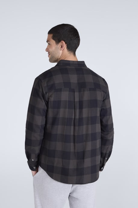 'Cove' Men's Check Flannel Shirt Cotton Buttoned Breathable Top Black - Image 4