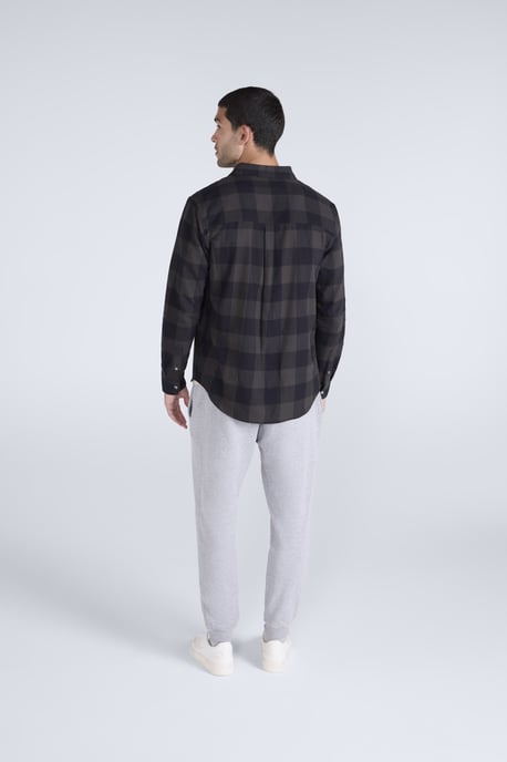 'Cove' Men's Check Flannel Shirt Cotton Buttoned Breathable Top Black - Image 5